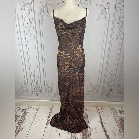 Classy  Leopard Sheer Sleeveless Cocktail Party Maxi Dress - Picture 2 of 8